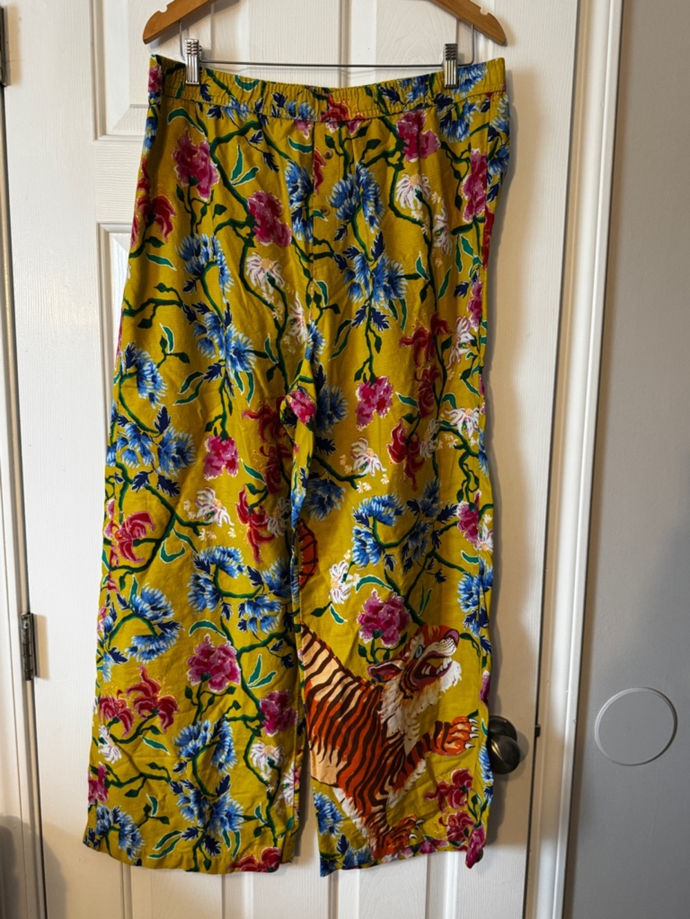 Anthropologie LyreBird Paige Gemmel Floral Tiger Flannel Pajama Pants XL